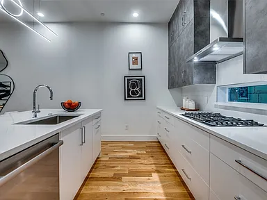 Addison kitchen galley prep side with modern cabinets