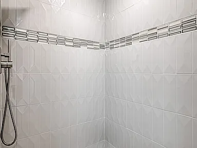 Shower detail 3D textured tile Carrollton TX bathroom remodel