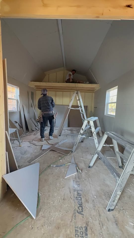 Home addition framing with vaulted ceiling and drywall in progress - Plano TX
