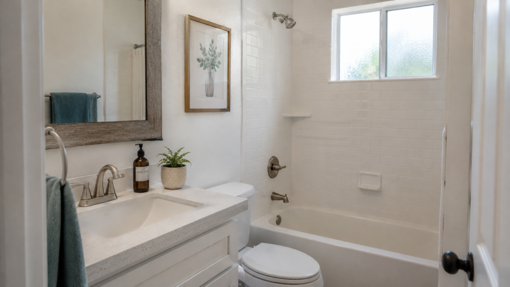 Hall bathroom cosmetic refresh in Plano, TX — a realistic $10,000 bathroom remodel by UHS Remodeling