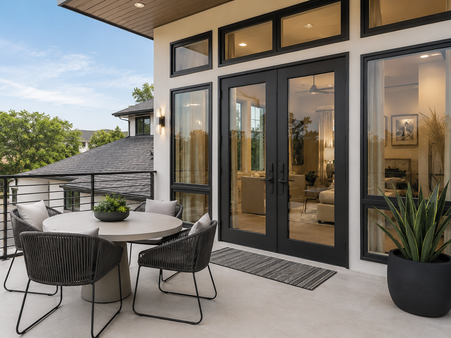 Second-story addition with a covered balcony and French doors in Dallas-Fort Worth by UHS Remodeling