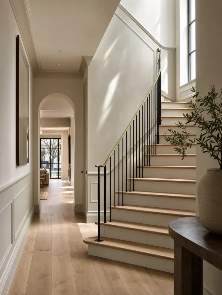 uhs interior remodeling dfw design study stair and hallway with new treads wainscot and a