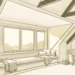 Editorial illustration of a converted attic with a shed dormer window band and a cushioned window seat