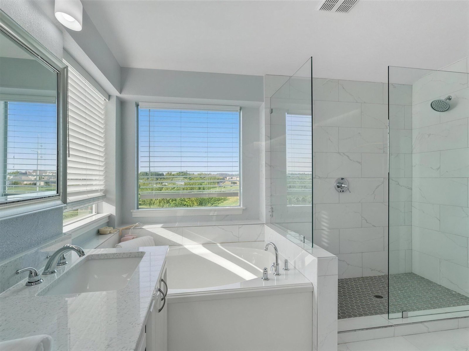 Bathroom remodel in Sachse, TX — corner tub glass shower — UHS Remodeling project