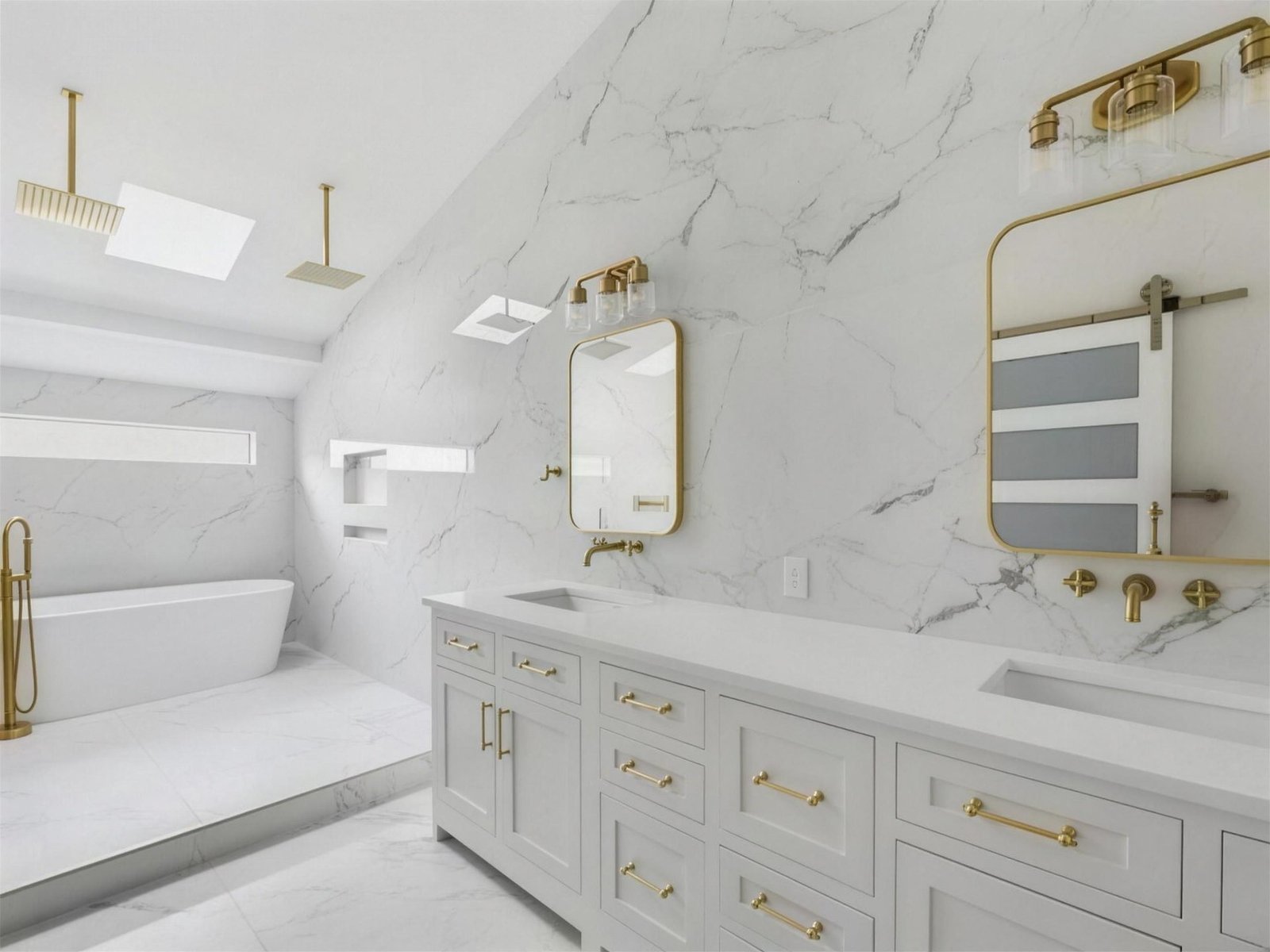 Bathroom remodel in Richardson, TX — freestanding tub gold fixtures — UHS Remodeling project