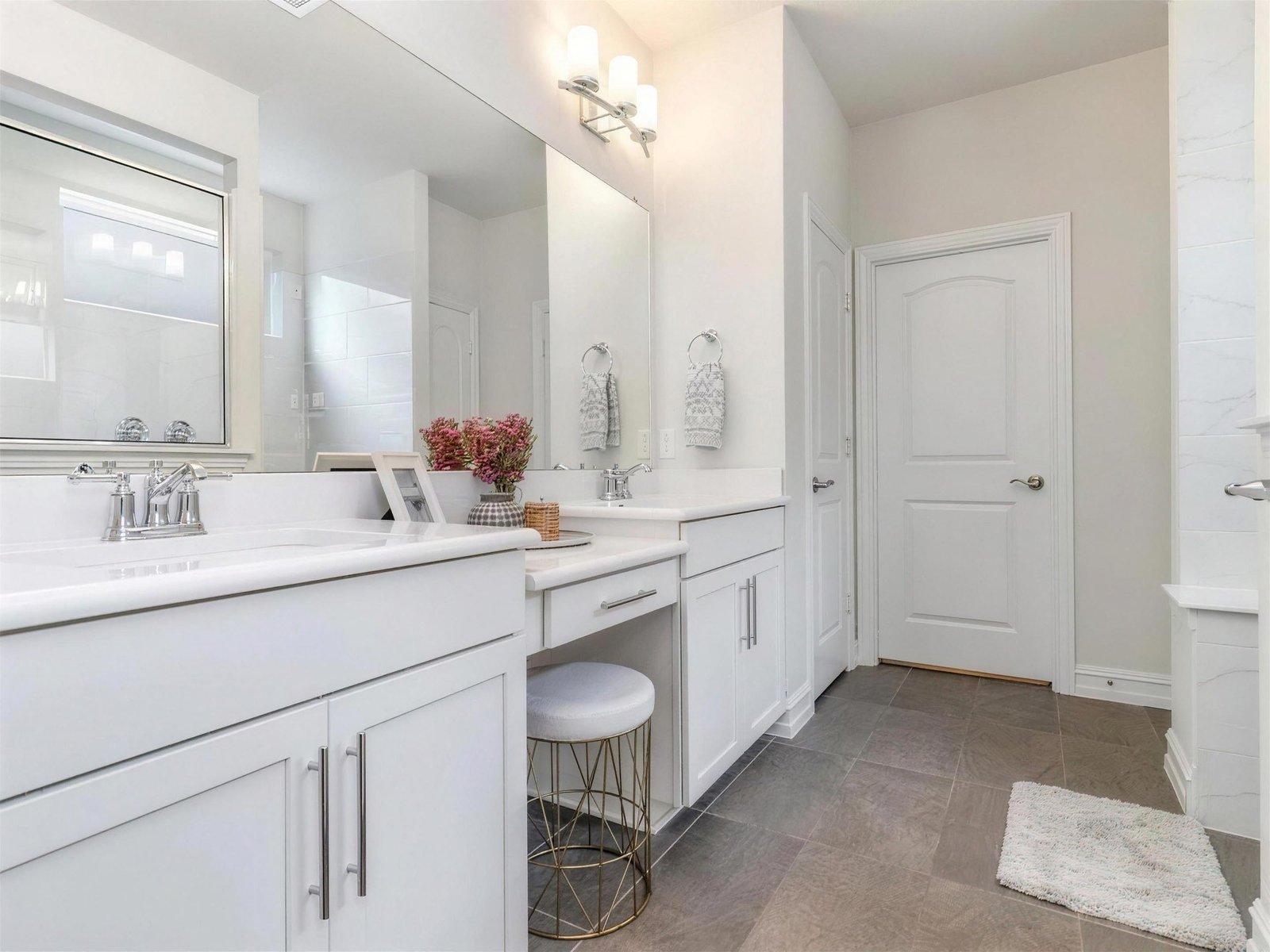 Bathroom remodel in Wylie, TX — white vanity makeup station — UHS Remodeling project