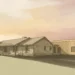 Editorial illustration of a single-story DFW ranch house with a newly built rear wing addition at golden hour