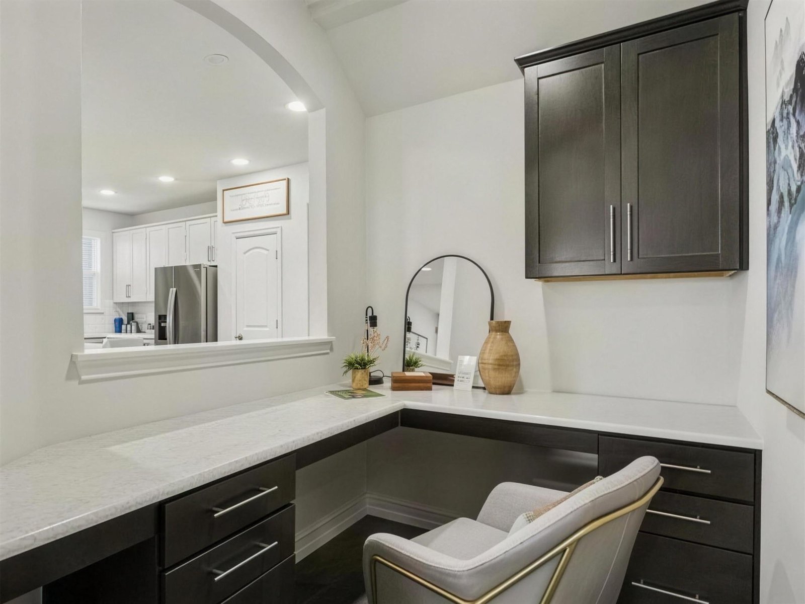 Home office remodel in Wylie, TX — dark builtin desk nook — UHS Remodeling project