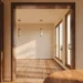Photorealistic visualization of a newly framed family room addition opening onto an existing DFW home interior in warm cream and brass tones, design study