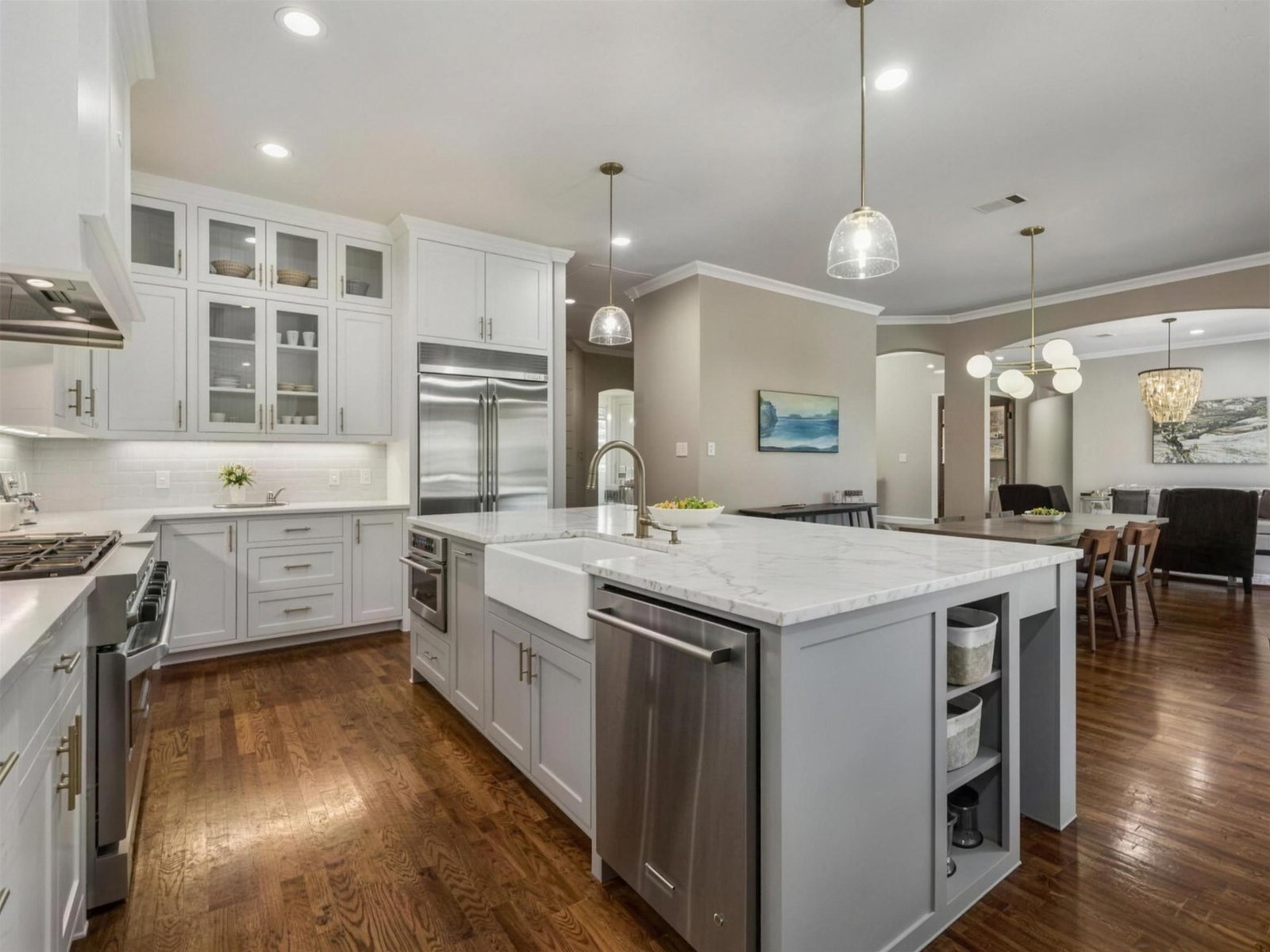 Kitchen remodel in Garland, TX — glass front cabinets apron sink — UHS Remodeling project