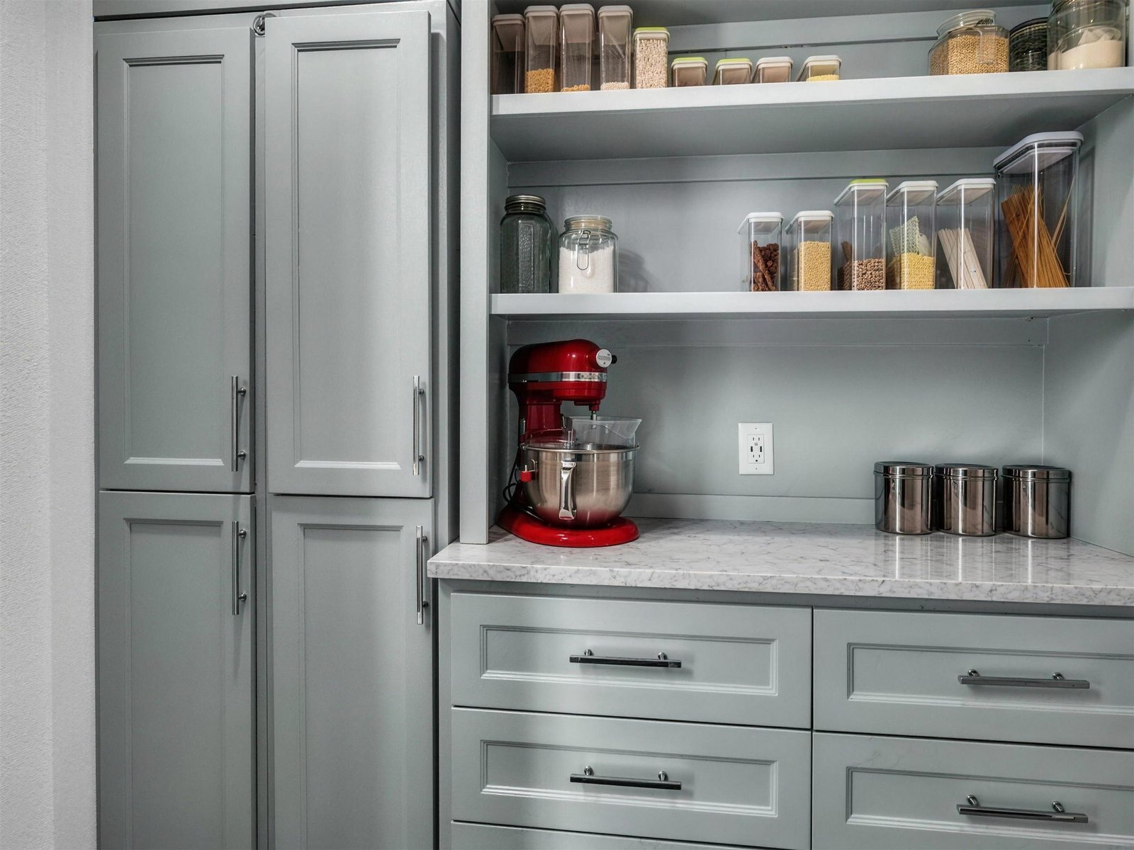 Kitchen remodel in Murphy, TX — sage green butlers pantry shelving — UHS Remodeling project