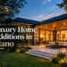 Luxury home addition in Plano, Texas, featuring modern architecture, a spacious covered patio, and landscaped outdoor areas