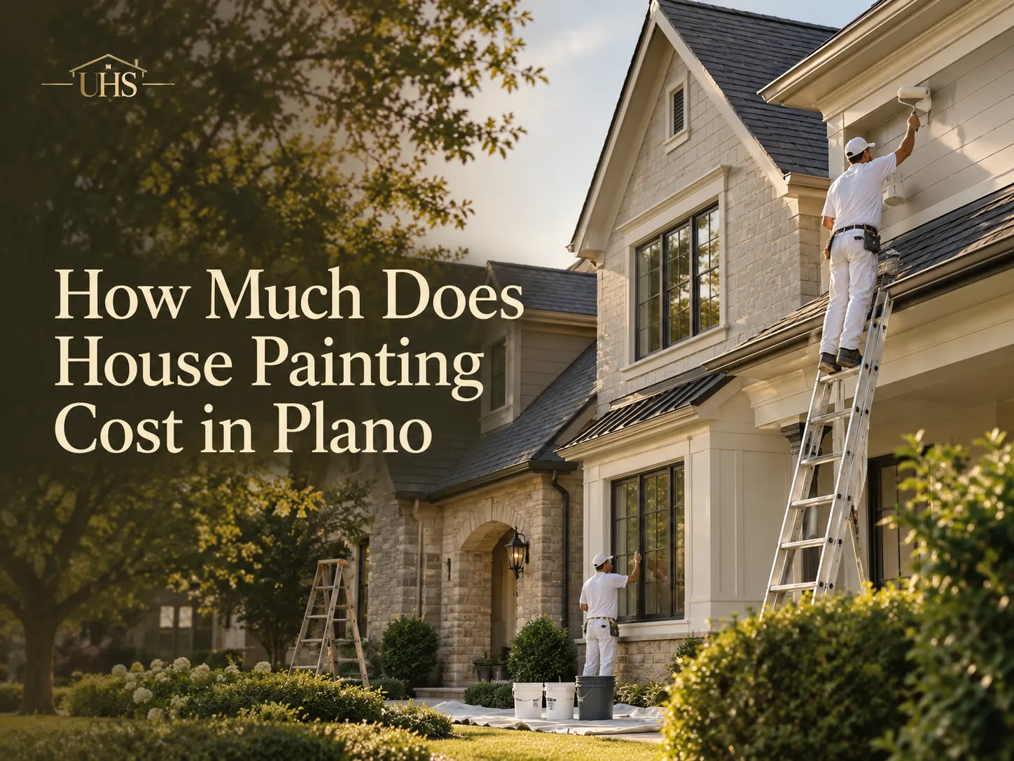 House painting cost in Plano, TX, featuring professional painters working on a residential home.